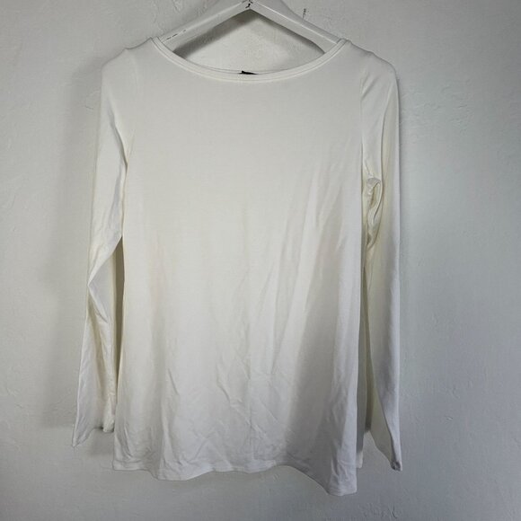 Eileen Fisher Womens White Boat Neck Long-Sleeve Top Size Medium Stretch Casual - Picture 1 of 7